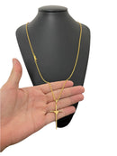 CORDÃO CADEADO 1MM + PINGENTE CRUZ FIO- BANHADO A OURO 18K