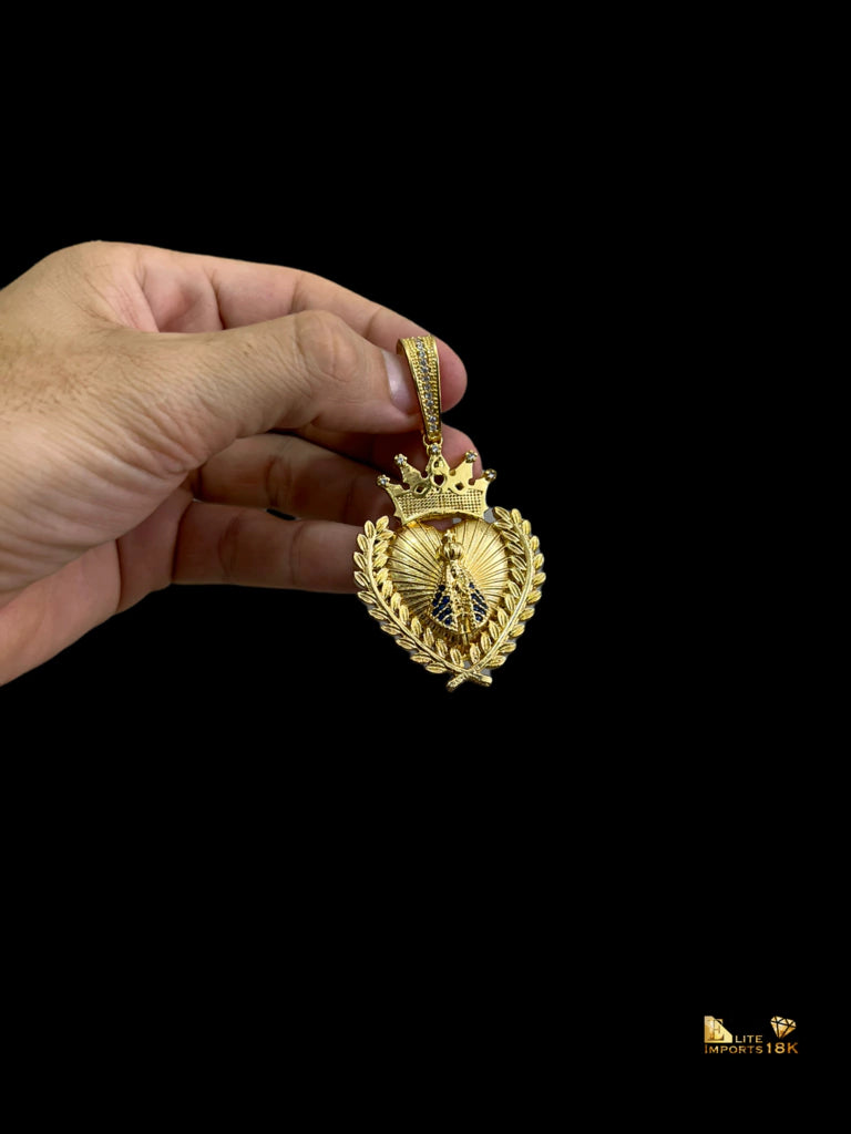 PINGENTE NOSSA SENHORA COM COROA GG - BANHADO A OURO 18K