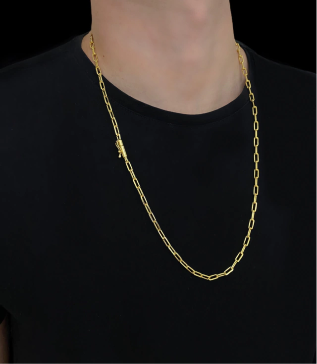 CORDÃO CADEADO ALONGADO 5MM - BANHADO A OURO 18k