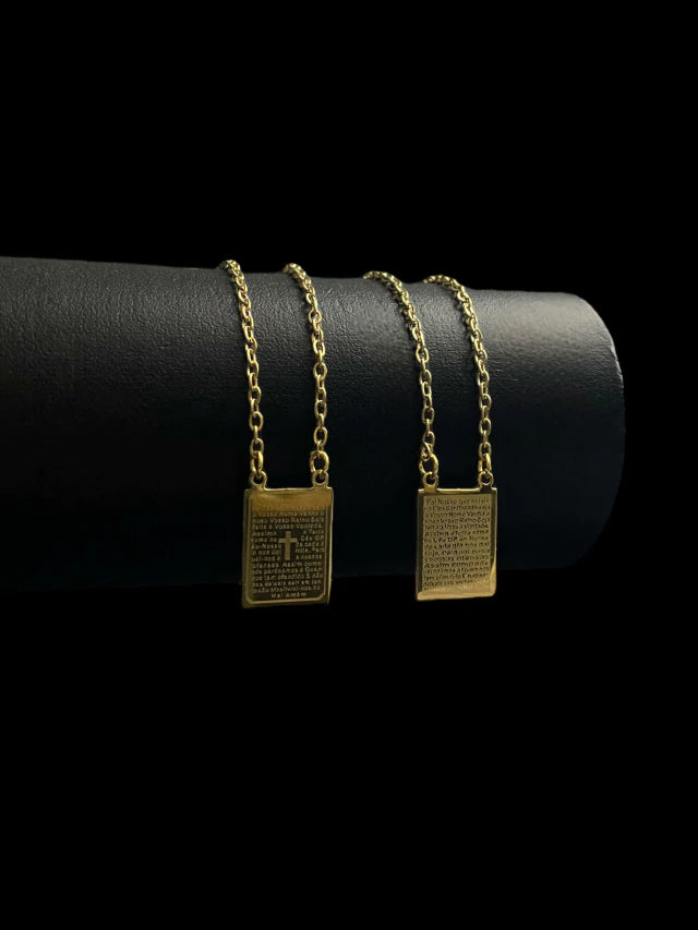 ESCAPULÁRIO CADEADO 1MM ORAÇÃO PAI NOSSO 70CM - BANHADO A OURO 18K