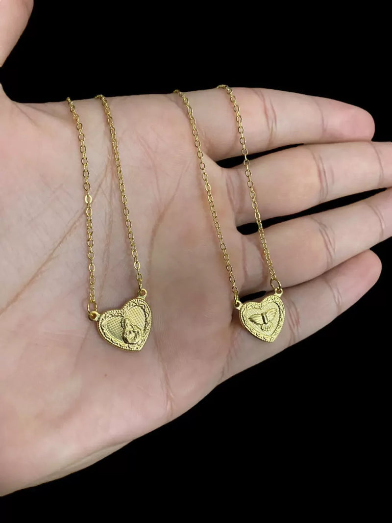 ESCAPULÁRIO FEMININO ESPÍRITO SANTO E JESUS - BANHADO A OURO 18k