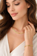 CORDÃO GRUMET LAMINADO + PULSEIRA FEMININO BANHADO A OURO 18K