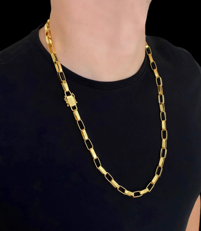 CORDÃO TIJOLINHO 8MM- BANHADO A OURO 18K