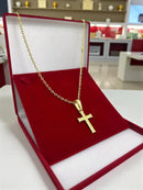 CORDÃO CADEADO 3MM + PINGENTE CRUZ - BANHADO A OURO 18K