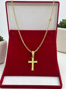 CORDÃO CADEADO 3MM + PINGENTE CRUZ - BANHADO A OURO 18K