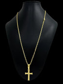 CORDÃO CADEADO 3MM + PINGENTE CRUZ - BANHADO A OURO 18K