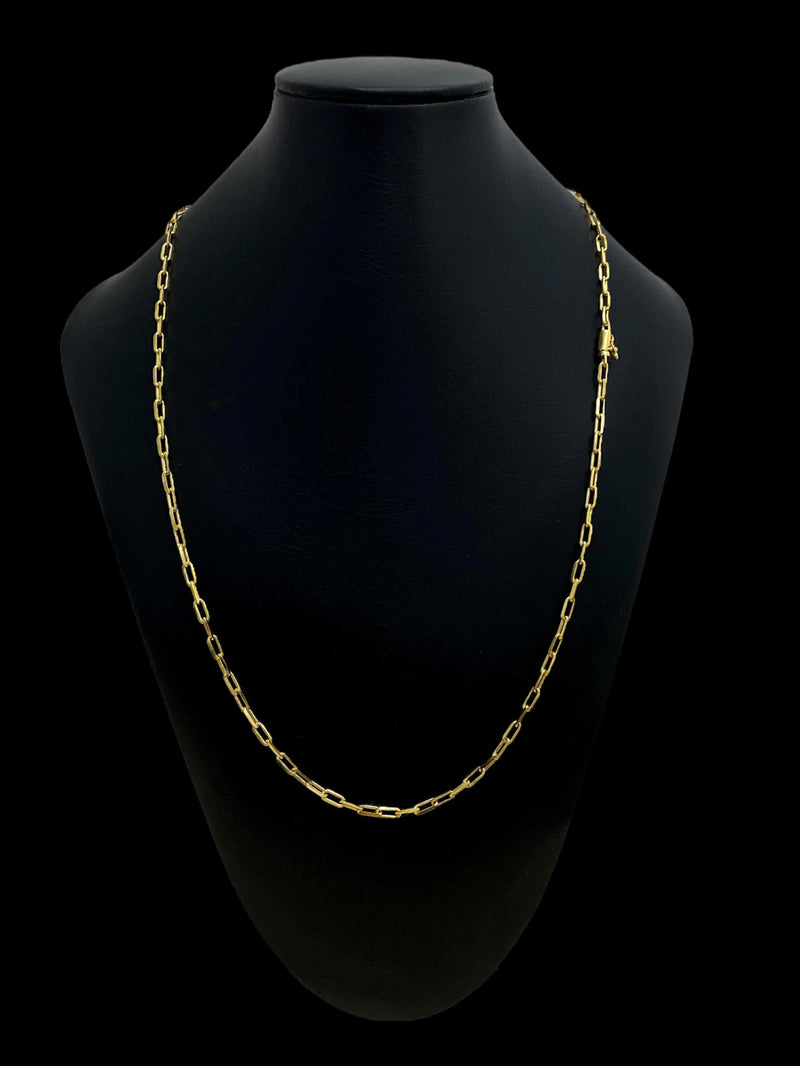 CORDÃO CADEADO ALONGADO 3MM - BANHADO A OURO 18k