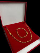 CORDÃO CADEADO ALONGADO E PULSEIRA CADEADO ALONGADO 4MM - BANHADO A OURO 18K