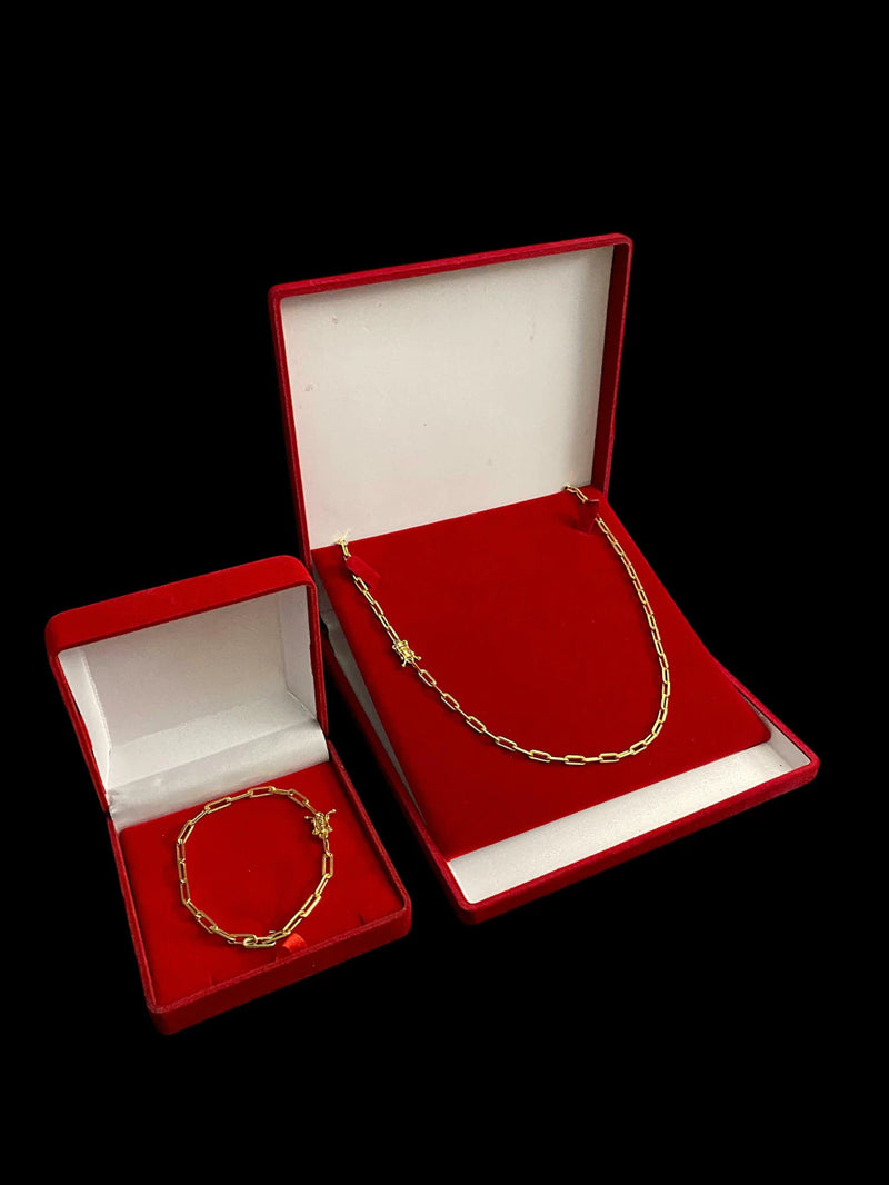 CORDÃO CADEADO ALONGADO E PULSEIRA CADEADO ALONGADO 4MM - BANHADO A OURO 18K
