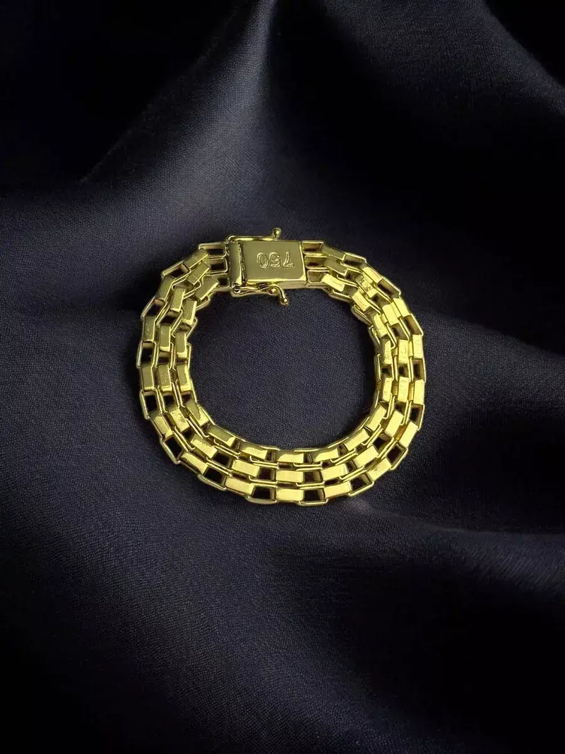 PULSEIRA TIJOLINHO TRIPLO 12MM - BANHADO A OURO 18K