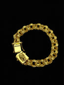 PULSEIRA FRISO TRIPLO 12MM FECHO JESUS CRISTO - BANHADO A OURO 18K