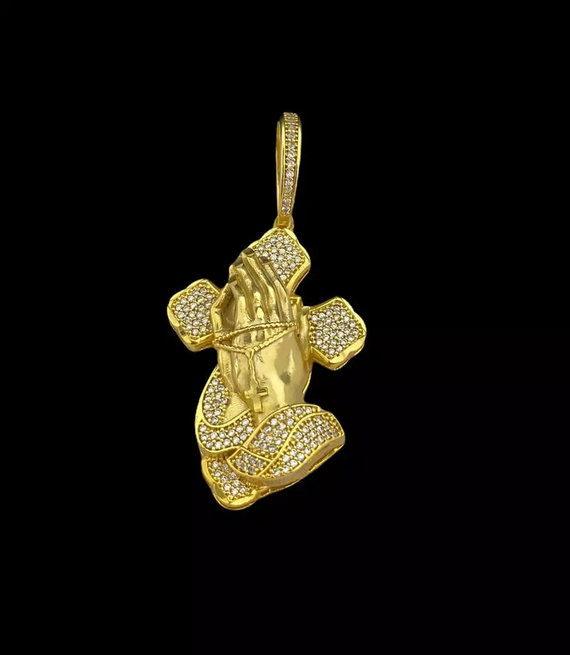 PINGENTE FÉ MÃO CRUZ CRAVEJADA G (BRUTO) 092 - SEM BANHO