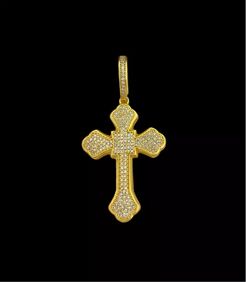 PINGENTE CRUZ CRAVEJADA G - BANHADO A OURO 18K