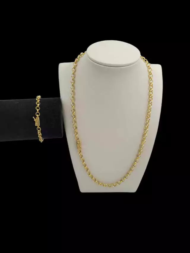 KIT FEMININO CORDÃO + PULSEIRA ELO PORTUGUÊS 3MM - BANHADO A OURO 18k