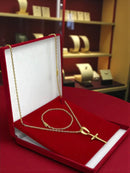 Kit Cadeado 2mm + Pingente Cruz Fio - Banhado A Ouro 18k