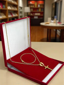 Kit Cadeado 2mm + Pingente Cruz Fio - Banhado A Ouro 18k