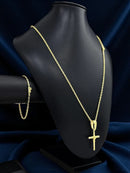Kit Cadeado 2mm + Pingente Cruz Fio - Banhado A Ouro 18k