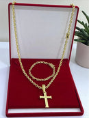 KIT CADEADO 5MM + PINGENTE CRUZ - BANHADO A OURO 18K