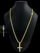 KIT CADEADO 5MM + PINGENTE CRUZ - BANHADO A OURO 18K