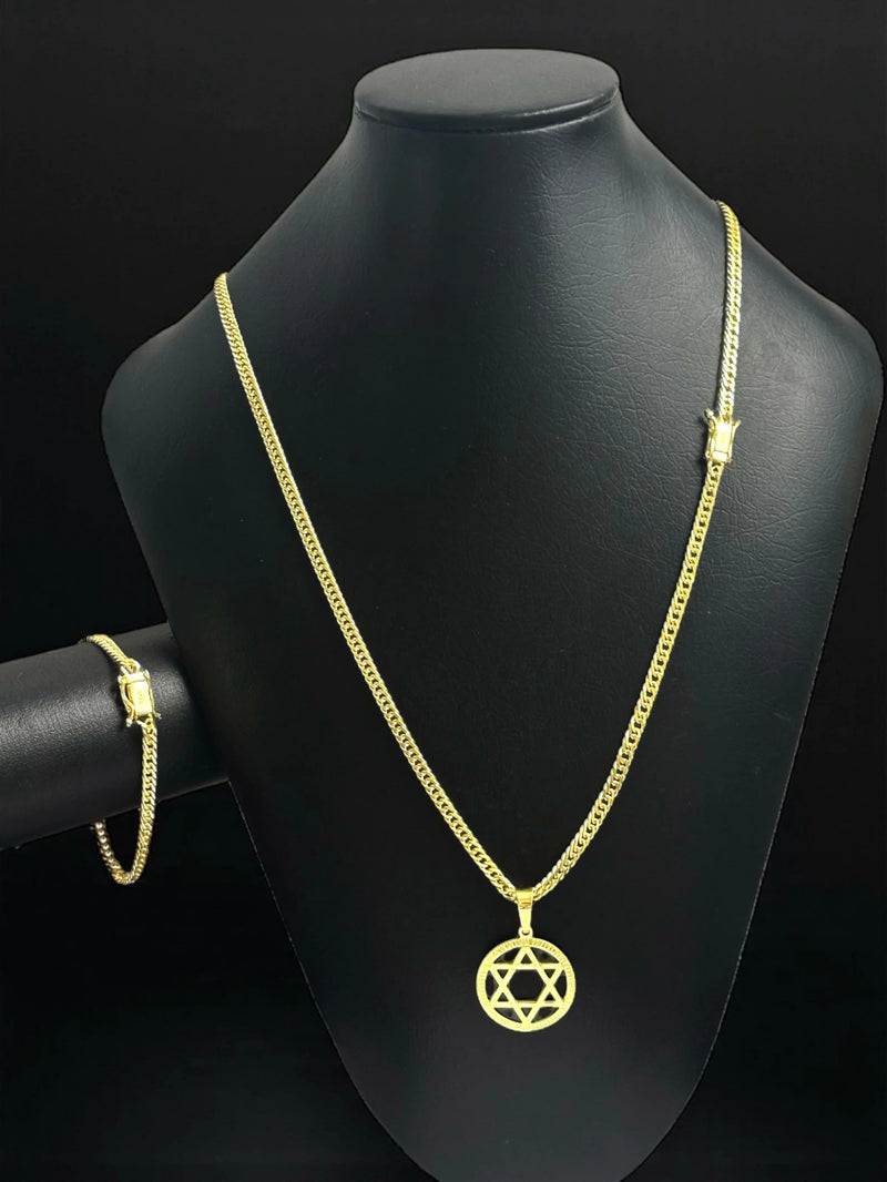 KIT GRUMET 5MM + PINGENTE ESTRELA DE DAVI REDONDA VAZADA M BANHADO A OURO 18K