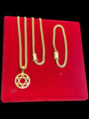 KIT GRUMET 5MM + PINGENTE ESTRELA DE DAVI REDONDA VAZADA M BANHADO A OURO 18K