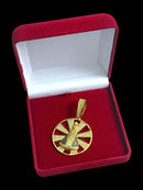 PINGENTE SANTA RAIADA VAZADO CRAVEJADO G BANHADO A OURO 18K