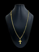CORDÃO TIJOLINHO 3MM + PINGENTE CRUZ BANHADO A OURO 18K