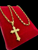 CORDÃO TIJOLINHO 3MM + PINGENTE CRUZ BANHADO A OURO 18K