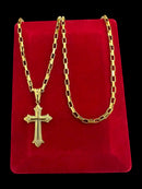 CORDÃO TIJOLINHO 3MM + PINGENTE CRUZ BANHADO A OURO 18K
