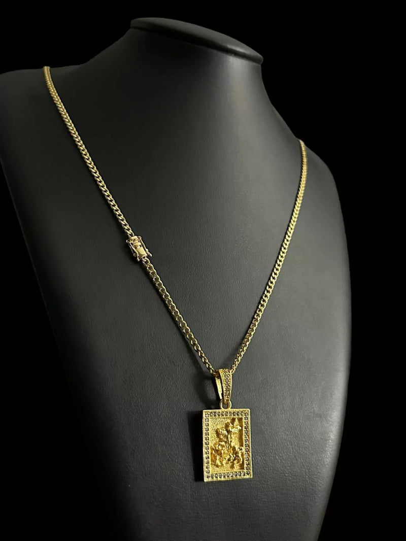 CORDÃO PITBULL 3MM + PINGENTE SÃO JORGE BANHADO A OURO 18K