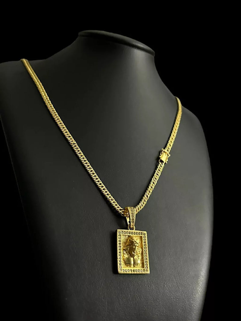CORDÃO GRUMET + PINGENTE JESUS 5MM BANHADO A OURO 18K