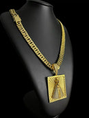 CORDÃO GRUMET 13MM + PINGENTE NOSSA SENHORA CRAVEJADO BANHADO A OURO 18K