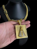 CORDÃO GRUMET 13MM + PINGENTE NOSSA SENHORA CRAVEJADO BANHADO A OURO 18K