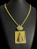 CORDÃO 8MM PERUANO + SANTA CRAVEJADO BANHADO A OURO 18K