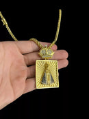 CORDÃO 8MM PERUANO + SANTA CRAVEJADO BANHADO A OURO 18K