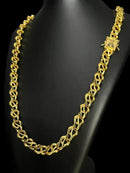 CORDÃO FRISO S VAZADO 12MM + PULSEIRA FECHO NOSSA SENHORA BANHADO A OURO 18K