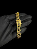PULSEIRA FRISO TRIPLO 12MM FECHO NOSSA SENHORA- BANHADO A OURO 18K