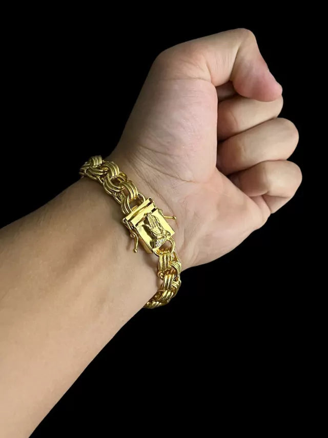 PULSEIRA FRISO TRIPLO 12MM FECHO MAO ORANDO - BANHADO A OURO 18K