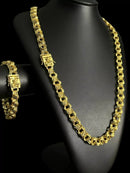 CORDÃO + PULSEIRA FRISO 12MM FECHO SÃO JORGE BANHADO A OURO 18K