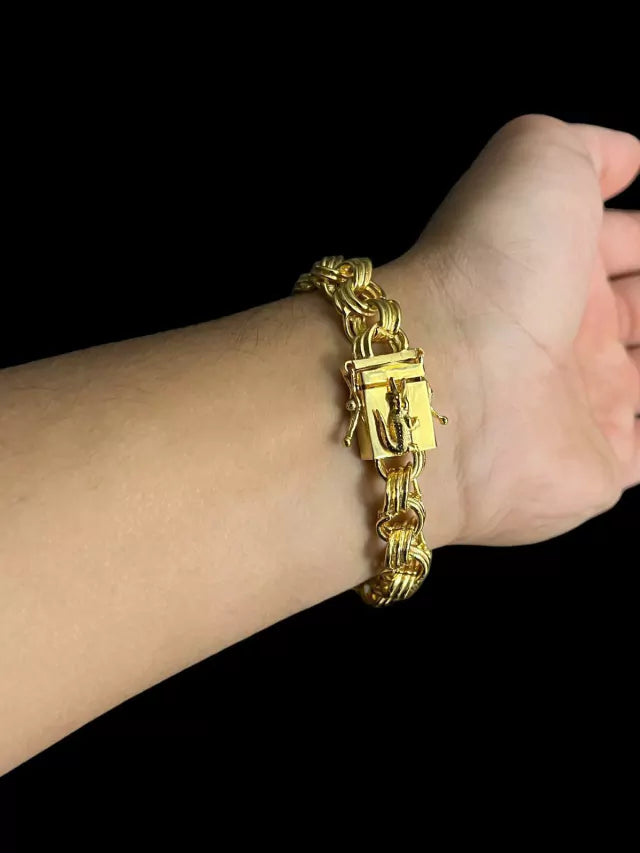 PULSEIRA FRISO TRIPLO 12MM FECHO LACOSTE - BANHADO A OURO 18K