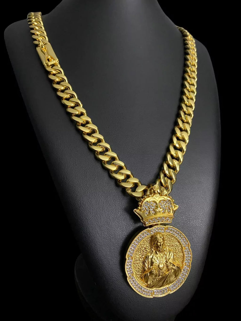 CORDÃO PIT BULL 13MM + PINGENTE BANHANDO A OURO 18K