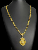 CORDÃO GRUMET PIT BULL 6MM + PINGENTE JESUS É O DONO DO LUGAR BANHADO A OURO 18K
