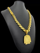 CORDÃO FRISO S 13MM + PINGENTE KIMONO FAIXA PRETA - BANHADO A OURO 18K