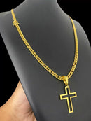 CORDÃO GRUMET 5MM + PINGENTE CRUZ VAZADO - BANHADO A OURO 18K