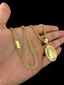 CORDÃO GRUMET + PINGENTE NOSSA SENHORA VAZADO 5MM - BANHADO A OURO 18K