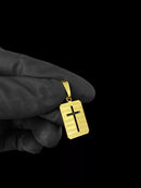 PINGENTE CRUZ PLACA VAZADA JESUS (P) - BANHADO A OURO 18K