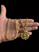 CORDÃO PERUANO 3MM + PINGENTE LEÃO REDONDO - BANHADO A OURO 18K