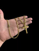 CORDÃO GRUMET 5MM + PINGENTE CRUZ INRE BANHADO A OURO 18K