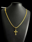 CORDÃO CADEADO DUPLO 3MM + PINGENTE CRUZ BOLEADA - BANHADO A OURO 18K