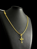 CORDÃO CADEADO DUPLO 3MM + PINGENTE CRUZ BOLEADA - BANHADO A OURO 18K